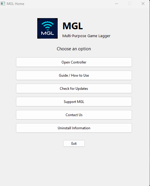 MGL home menu